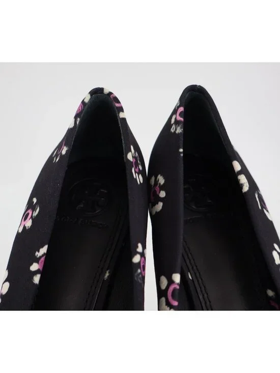 Tory Burch Rosalind Ballet Flats Women's Size 5 Black Floral Satin Bow Pointed - Picture 5 of 8